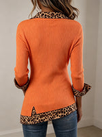 Vibrant Leopard-Accented Ribbed Knit Top