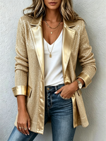 Elegante blazer in maglia dorata con eleganti finiture in ecopelle