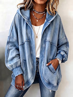 Cozy Vintage-Washed Hooded Sweatshirt Jacket