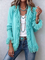 Vibrant Chartreuse Boho Fringe Cardigan