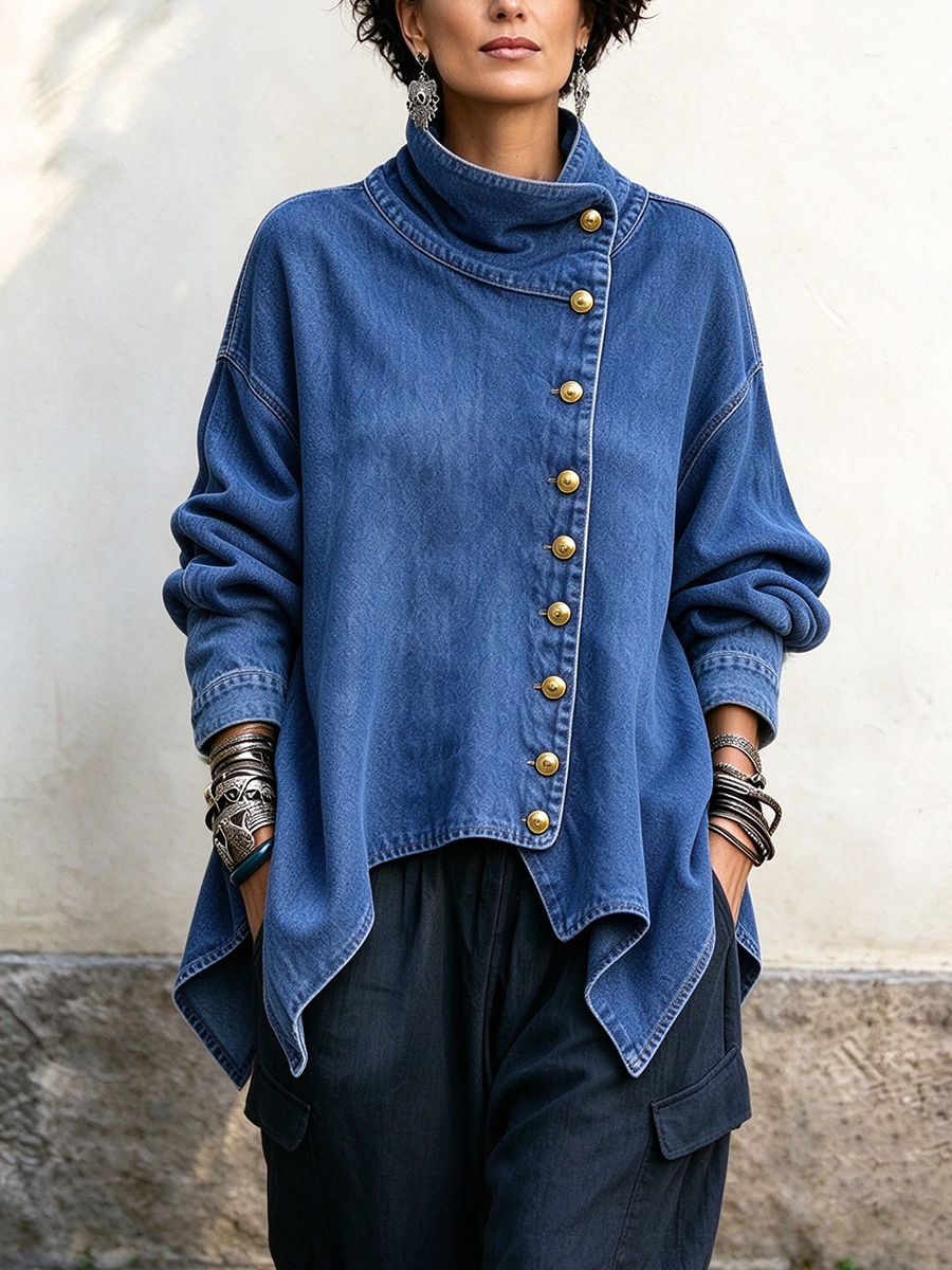 Neformala Denim Malsimetria Buton-supren Jako