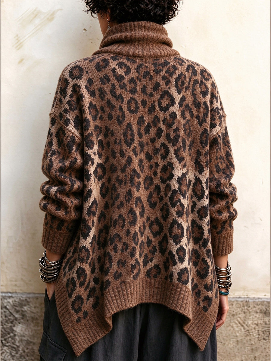 Cardigan asimmetrico con stampa leopardata accogliente