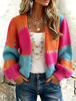 Boho Colorblock Chunky Knit Oversized Cardigan Sweater