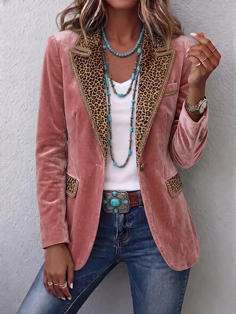 Long-sleeve Solid-color Gold Velvet Jacket With Lace Paneling