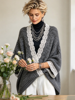 Komforta Malstreĉita Vintage Lace Tondita Trikita Svetero