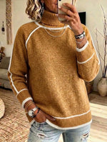 Hochgeschlossener Raglan-Strickpullover mit kontrastierendem weißen Besatz