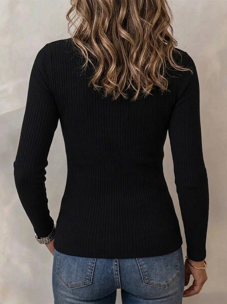 High-neck, Distressed, Leopard-print-paneled, Slim-fit Ribbed Long-sleeve Top