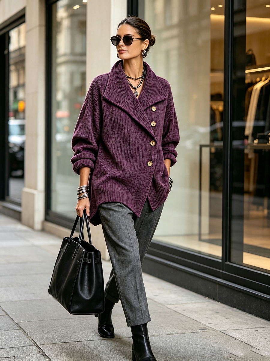 Cozy Asymmetric Chic Purple Knitted Cardigan