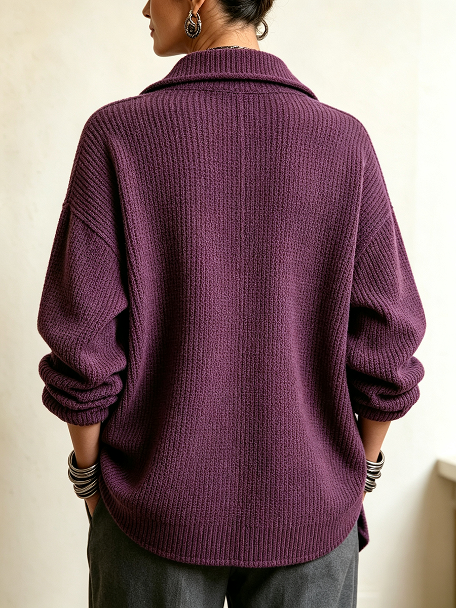 Cozy Asymmetric Chic Purple Knitted Cardigan