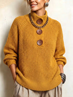 Komforta Buton-Akcentita Ribbed Trikita Svetero
