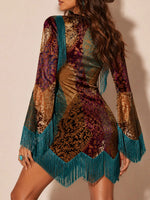 Böhmisches Samt-Fransen-Patchwork-Kleid