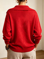 Cozy Gold-Button Collar Knit Pullover