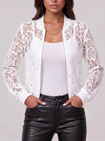 Women's Solid Color Stand Collar Long-sleeved Casual Loose Lace Jacket