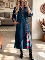Gonna lunga in denim con pannelli scozzesi e spacchi laterali