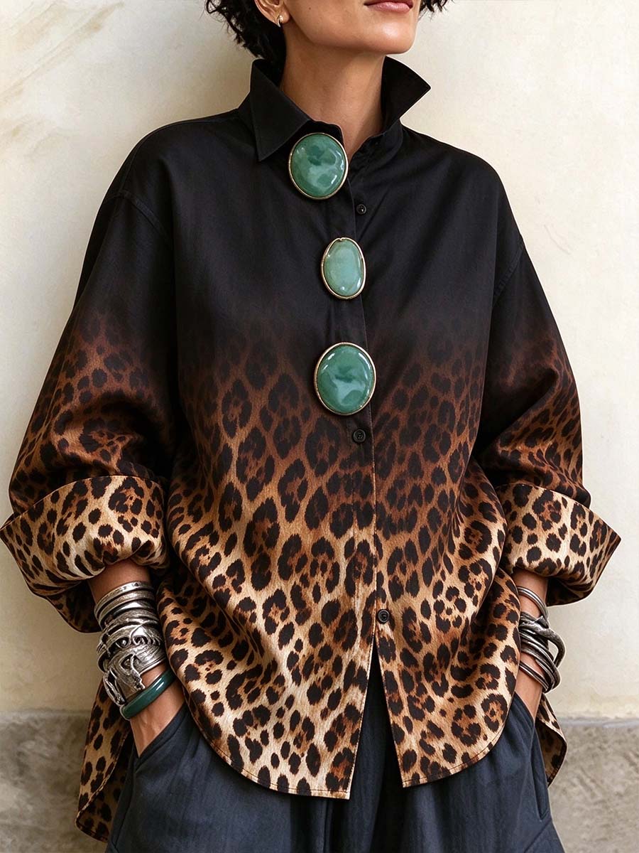 Camicia oversize da donna con stampa leopardata Ombre.