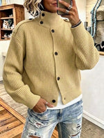 Cardigan in maglia a coste con colletto rialzato e spalline sulle spalle