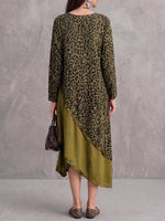 Women's Round Neck Long Sleeve Casual Loose Leopard Print Patchwork Dress
