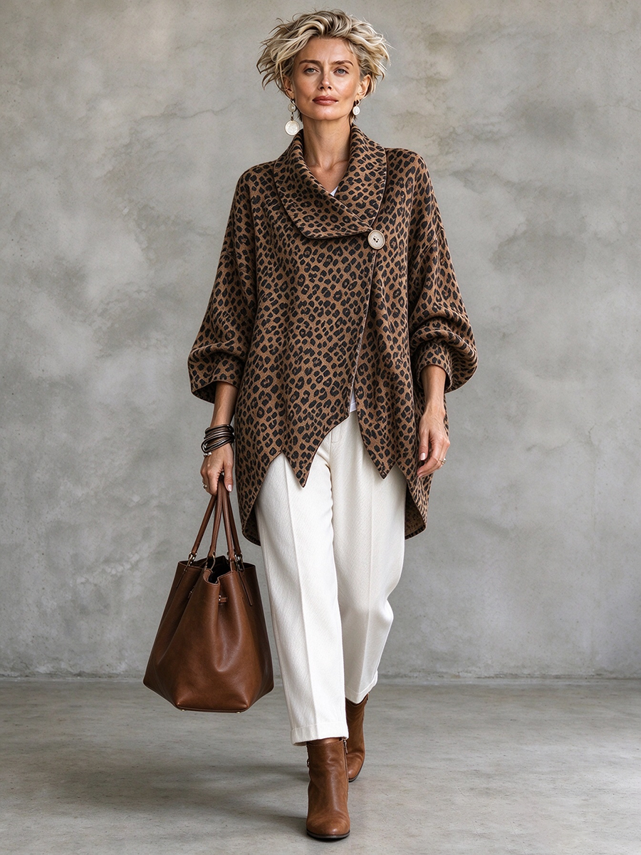Top Boho con bottoni asimmetrici con stampa leopardata di lusso