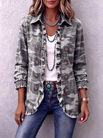 Casual Chic Camouflage Ruffle Trim Jacket