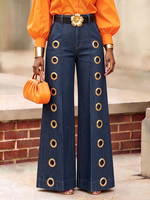 Chic Eye-catching Gold-tone Wide-leg Denim Jeans