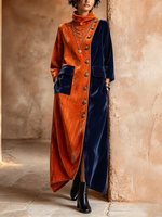 Künstlerisches, farbblockierendes, asymmetrisches Samt-Maxikleid