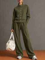 Casual And Comfortable Cotton Sweatshirt Cardigan And Pants Two-piece Set