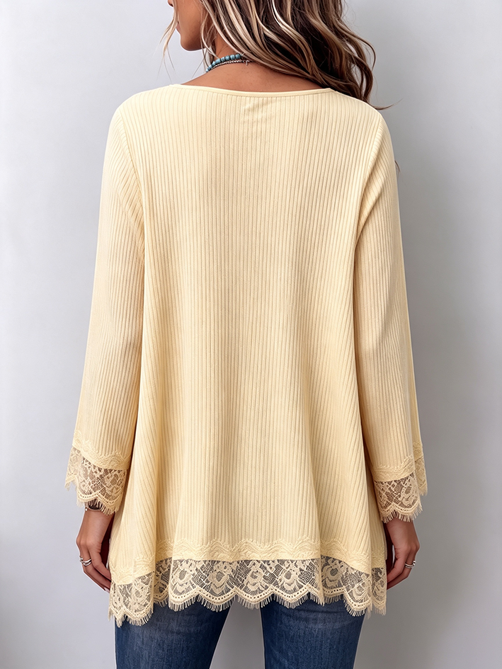 Cozy Creamy Yellow Off-shoulder Lace-trimmed Soft Knit Sweater