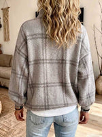 Lässiger karierter Damen-Strickcardigan mit Stehkragen und Reißverschluss