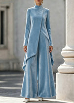 Elegant And Luxurious Velvet High-neck Top And Trousers Set
