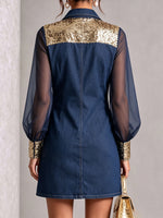 Chic Sequin-Accented Denim Shirt Dress
