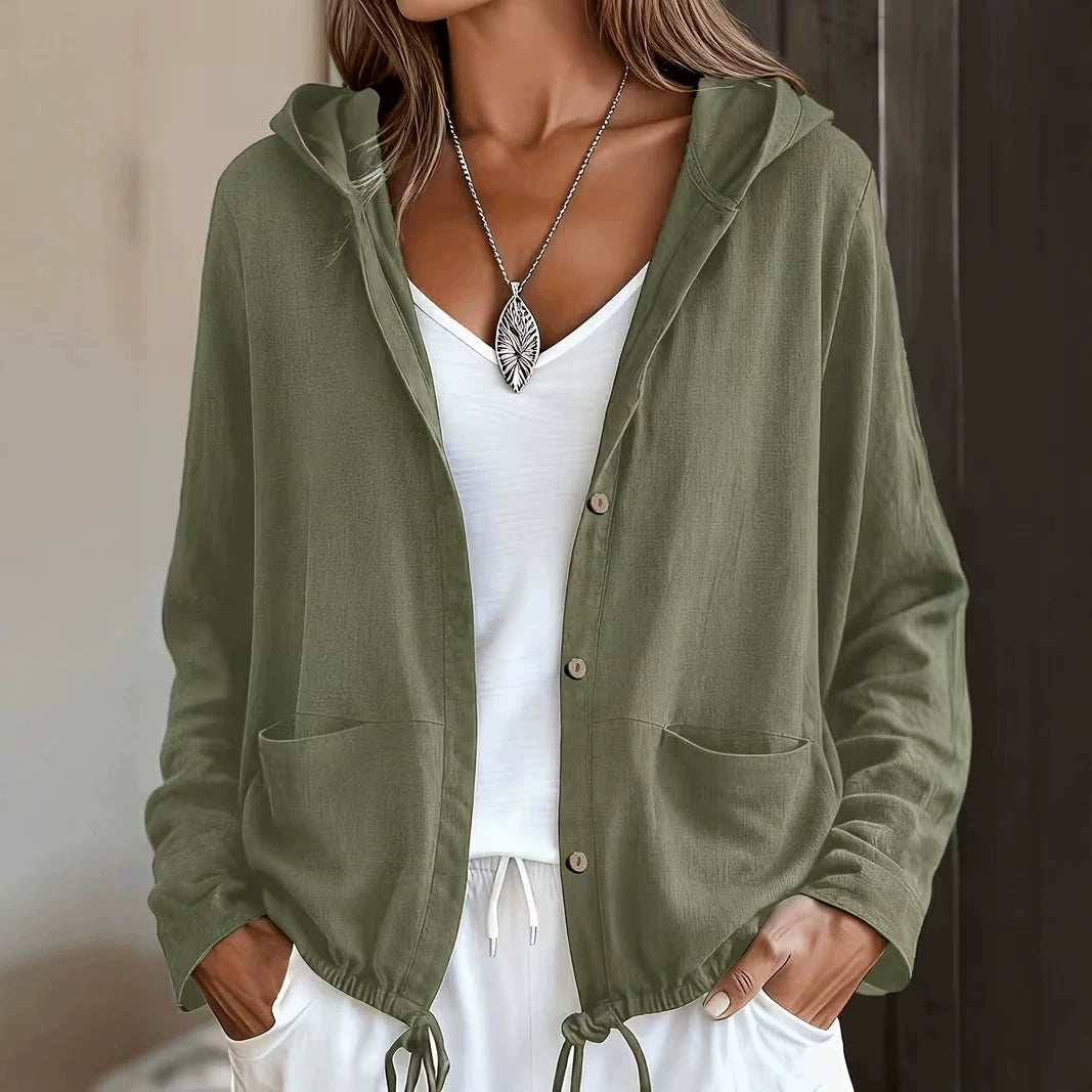 Adjustable Drawstring Hooded Lightweight Jacket