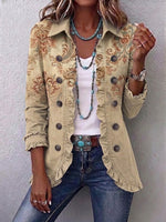 Boho-style Vintage Floral Print Ruffled Jacket