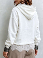 Women's Casual White Pullover Hoodie With Delicate Lace Trim