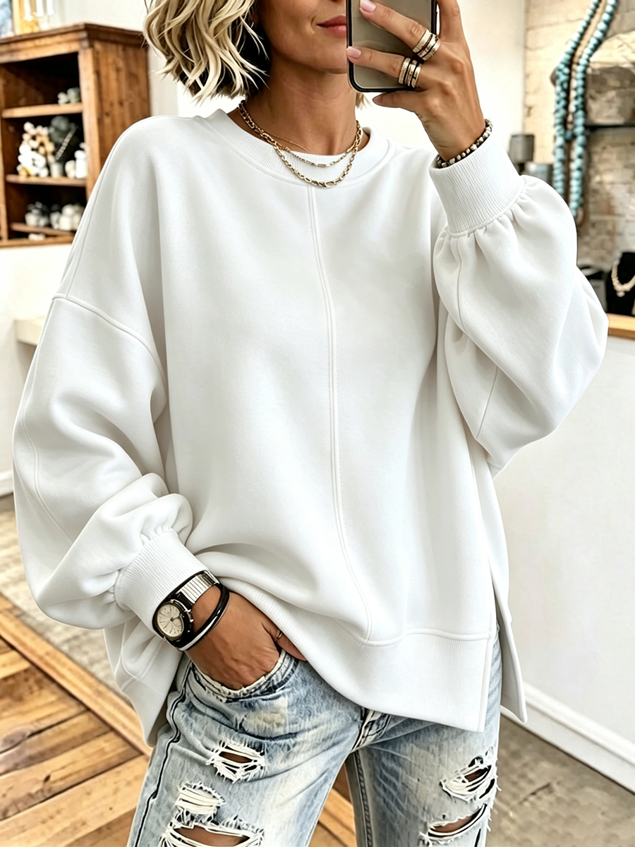 Ŝika Vibra Verda Oversized Casual Long-manika Sweatshirt
