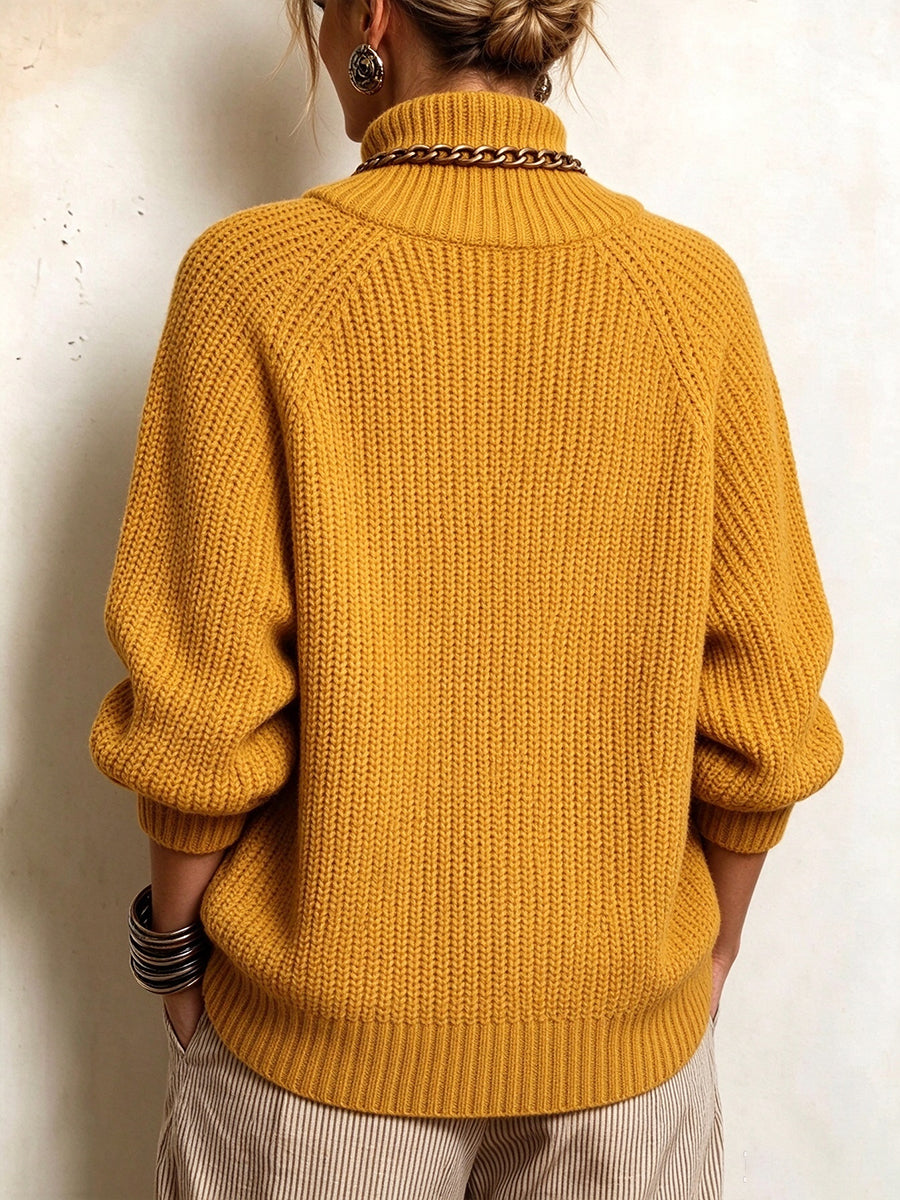 Komforta Buton-Akcentita Ribbed Trikita Svetero