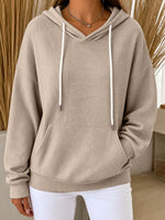 Felpa con cappuccio pullover casual in maglia a coste da donna con tasca a marsupio