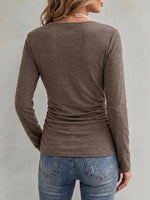 V-neck Wrap-style Ruched Slim-fit Long-sleeve Top