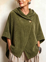 Cozy Asymmetric Corduroy Hooded Poncho Top