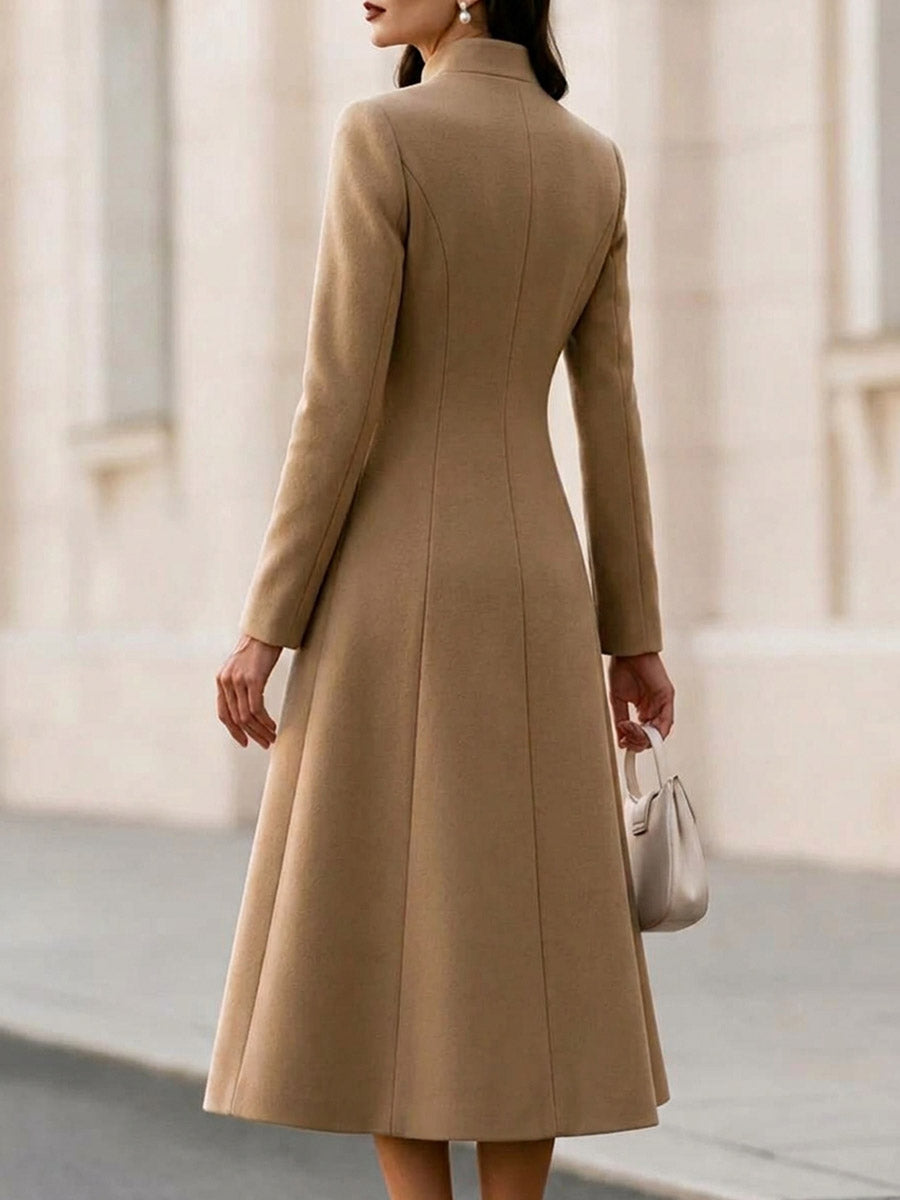 Abito da donna a trapezio allentato casual a maniche lunghe con colletto alla coreana in tinta unita / cappotto lungo