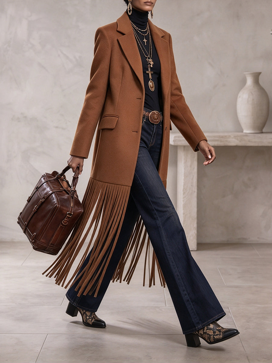 Schicker Trenchcoat aus Wollmischung mit Fransensaum