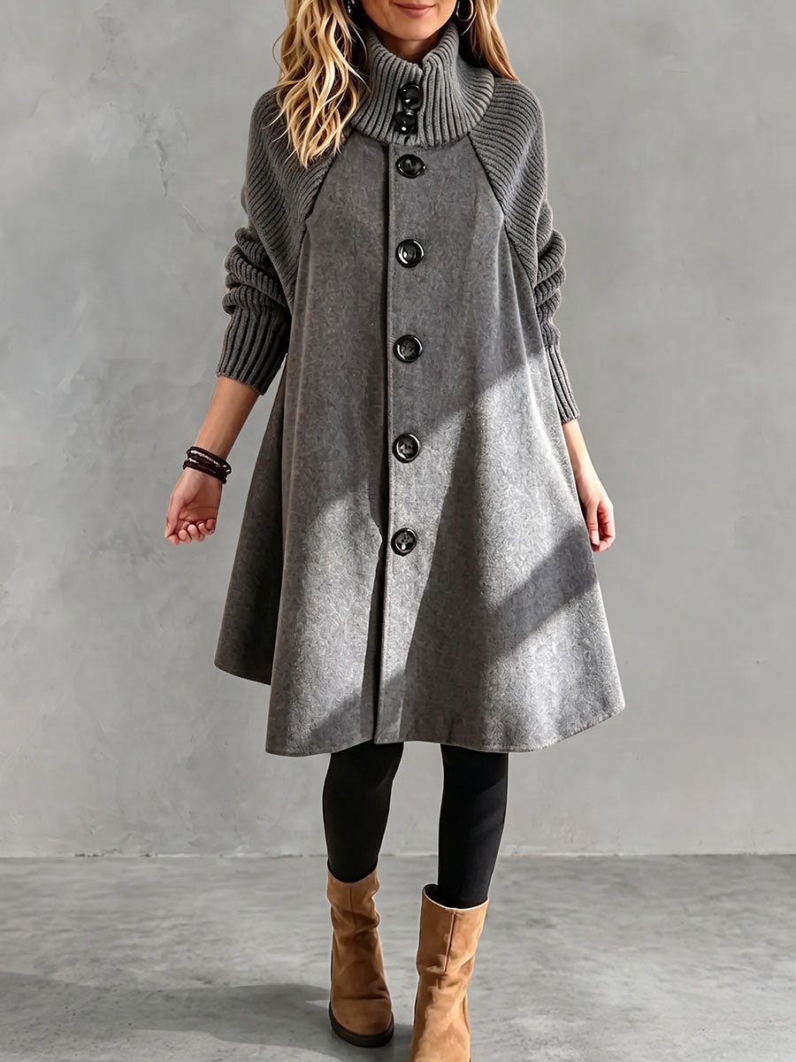 Einfarbiger Rollkragenpullover für Damen mit langen Ärmeln, lockerer Passform, lässiger Wollmischungsmantel