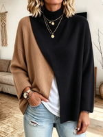 Lässiger, stilvoller, gerippter Rollkragenpullover im Colorblock-Design