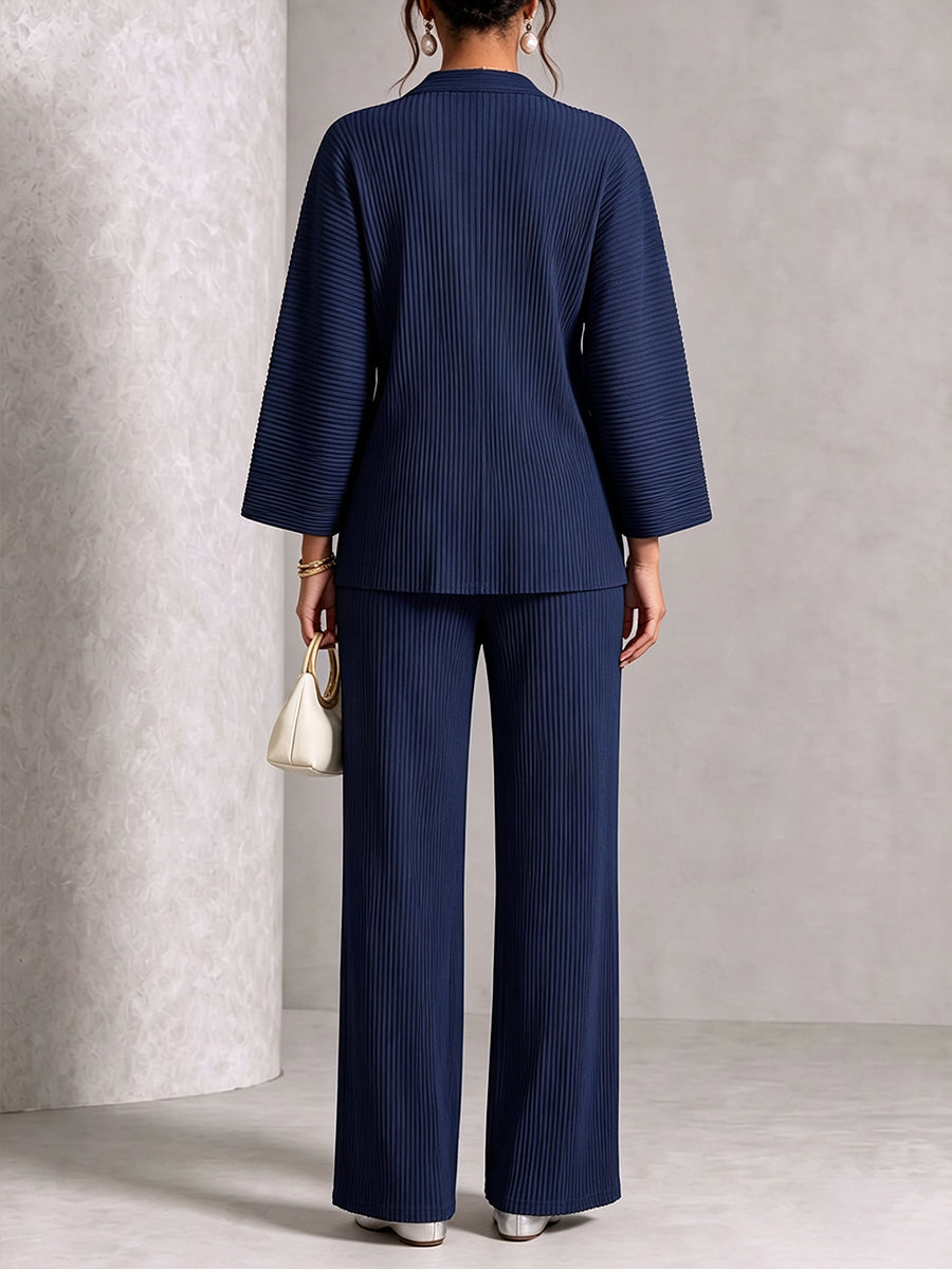 Sophisticated Navy Pleated Two-Piece Set
