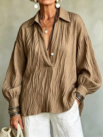 Elegant Burgundy Crinkled V-Neck Blouse