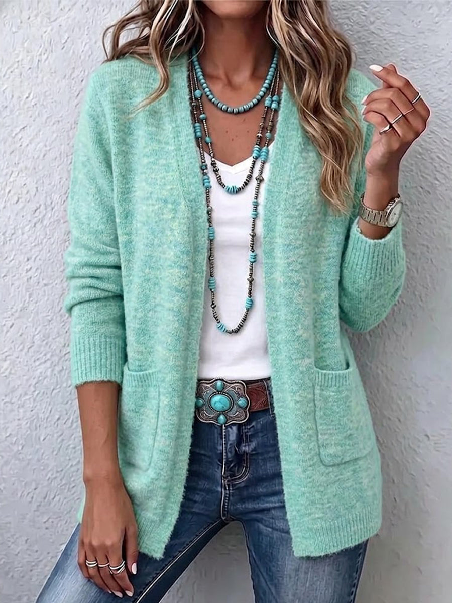 Lockerer, knopfloser Strick-Cardigan mit Taschen