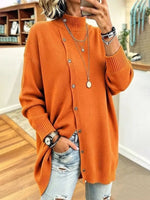 Casual Asymmetrical Orange Knit Tunic Sweater