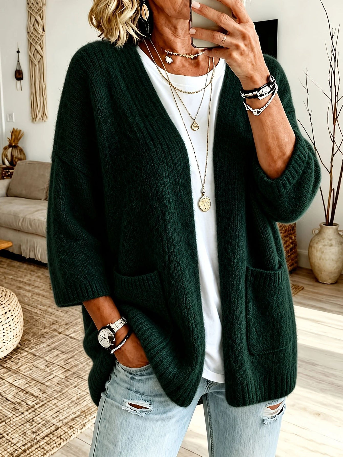 Cozy, Relaxed-fit Wool-blend Knit Cardigan