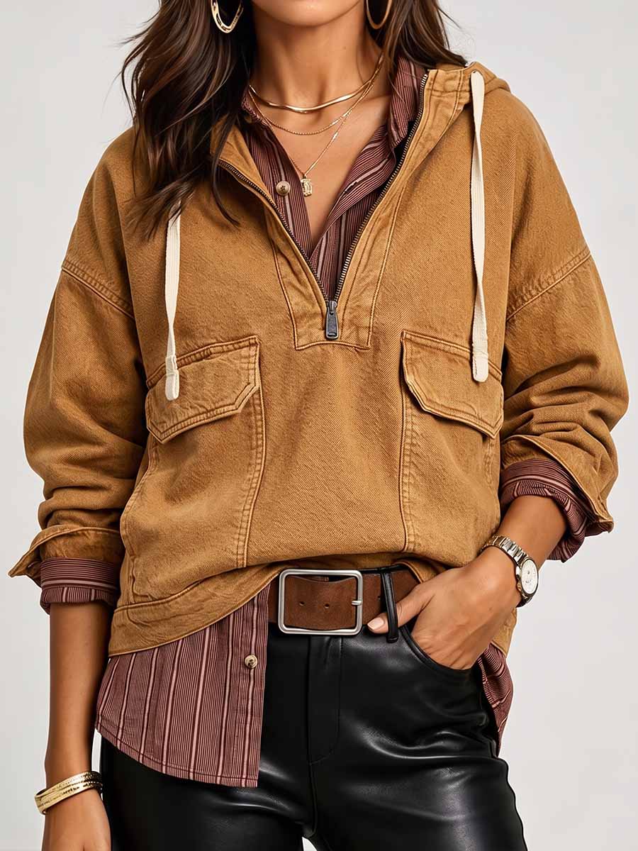 Women's Cardigan Collar Long Sleeve Casual Loose Hooded Pullover