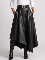 Women's Solid-color High-waisted Casual Loose Irregular A-line Pu Leather Skirt