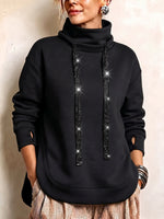 Schickes Sweatshirt mit Wasserfallausschnitt und Strass-Kordelzug